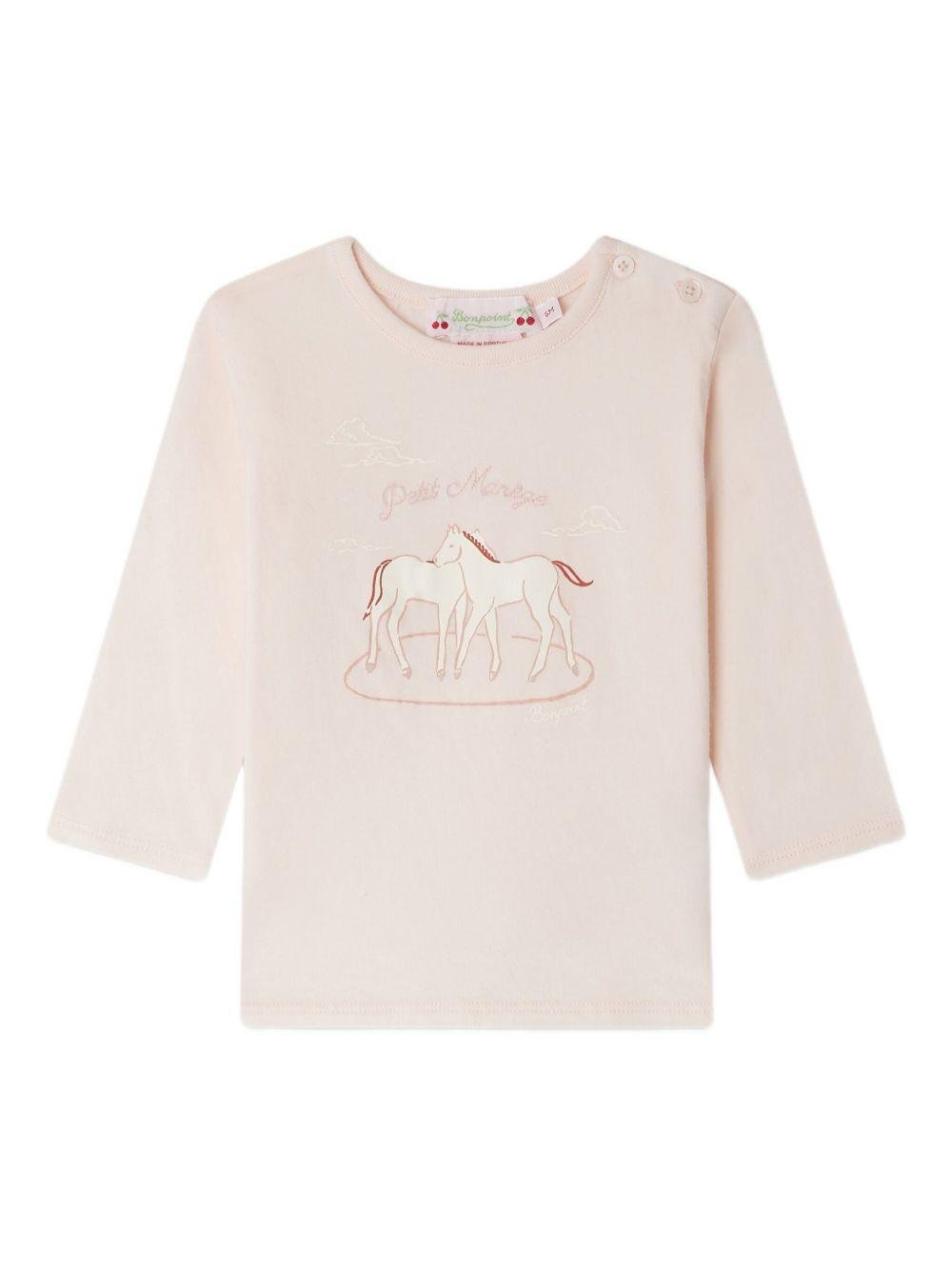 T-shirt per neonata Bonpoint rosa con stampa cavallo - Rubino Kids