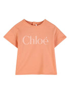 T-shirt per neonata Chloé Kids arancione con scritta logo - Rubino Kids