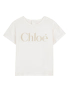 T-shirt per neonata Chloé Kids bianca con scritta logo - Rubino Kids