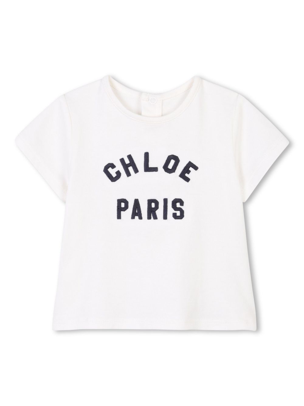 T-shirt per neonata Chloé Kids bianco con ricamo con logo frontale - Rubino Kids