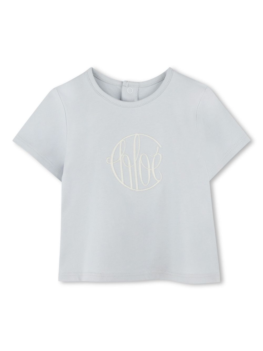 T-shirt per neonata Chloé Kids grigio con ricamo con logo frontale - Rubino Kids