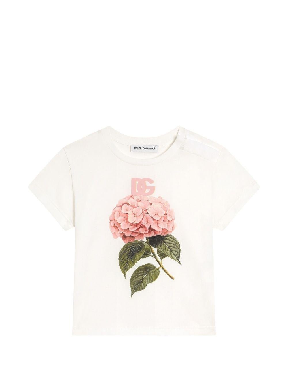 T-shirt per neonata Dolce & Gabbana Kids bianca con stampa orchidee - Rubino Kids