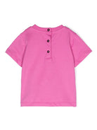 T shirt per neonata fucsia con logo Balmain Paris a strass bianchi e neri - Rubino Kids