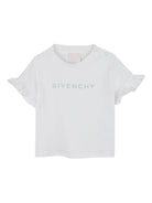 T-shirt per neonata Givenchy Kids bianco con maniche increspate - Rubino Kids