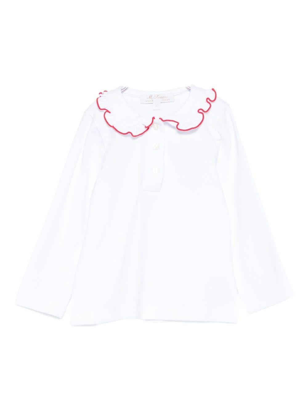 T-shirt per neonata Mariella Ferrari bianca con colletto arricciato - Rubino Kids