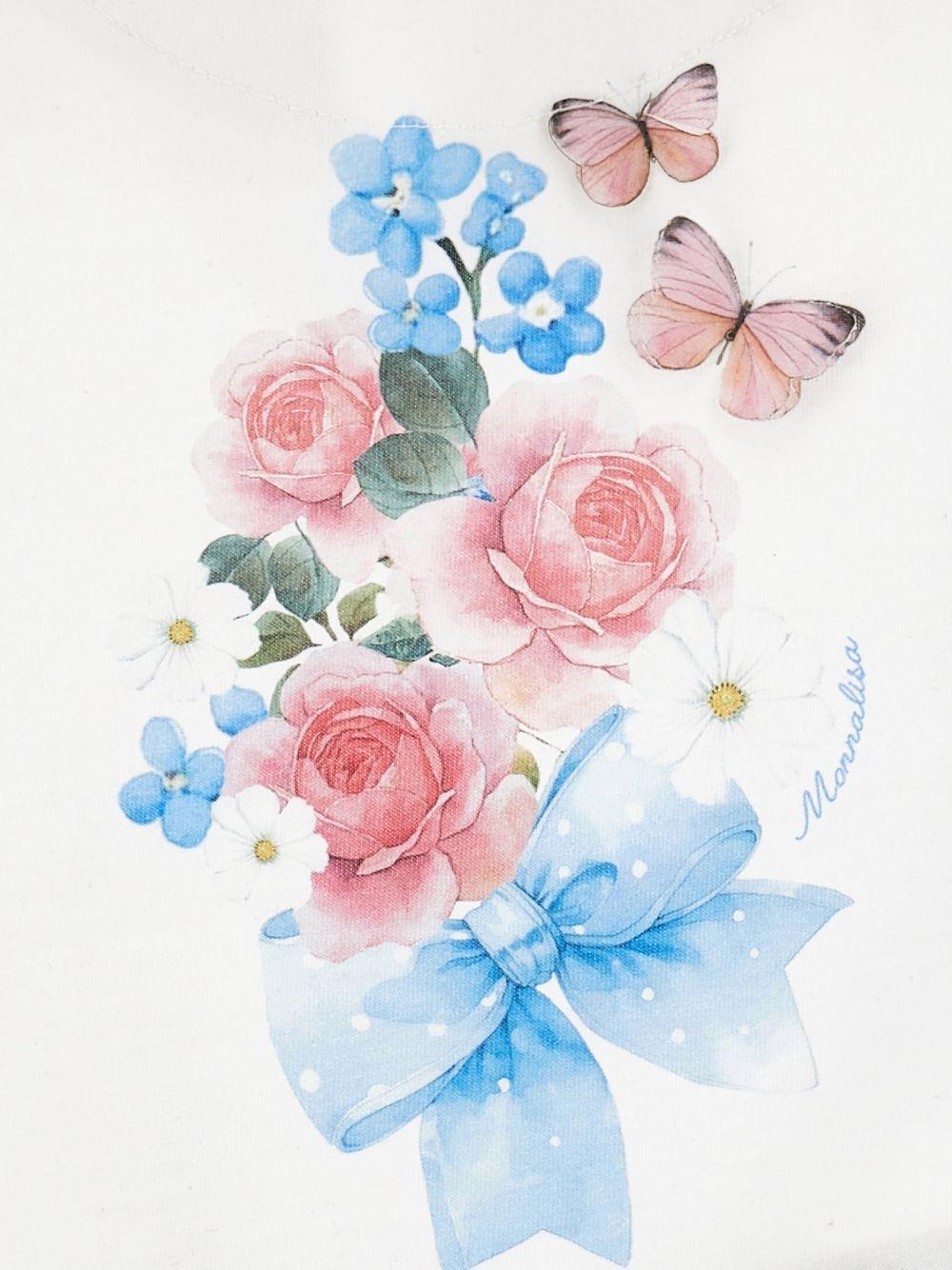 T-shirt per neonata Monnalisa bianca con stampa fiori sul davanti - Rubino Kids