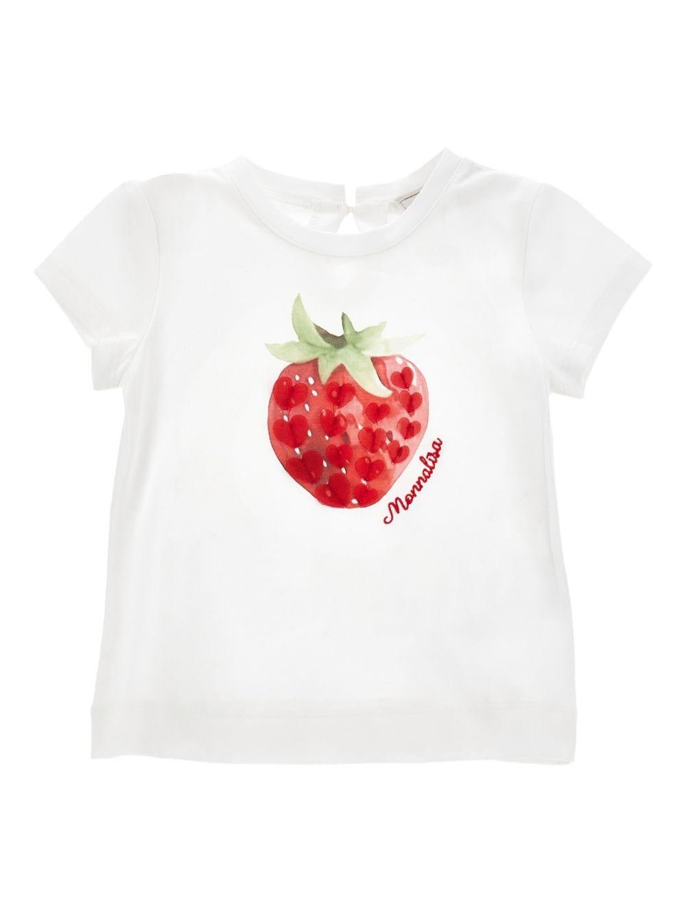 T-shirt per neonata Monnalisa bianca con stampa fragola - Rubino Kids
