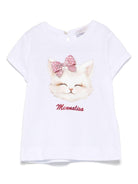 T-shirt per neonata Monnalisa bianco con stampa e decorazione con strass - Rubino Kids