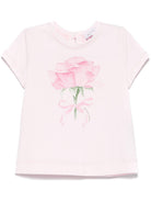 T-shirt per neonata Monnalisa rosa con stampa con rose sul davanti - Rubino Kids