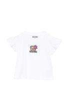 T-shirt per neonata Moschino Kids bianca con maniche a ruches - Rubino Kids