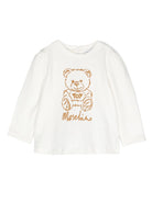 T-shirt per neonata Moschino Kids bianco con applicazione logo color oro - Rubino Kids