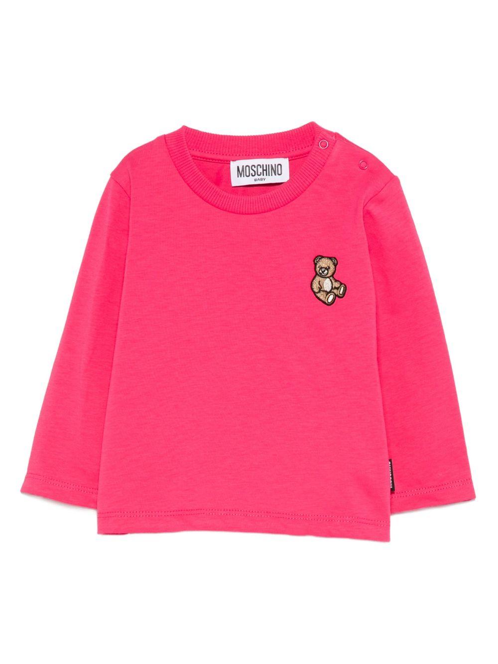 T-shirt per neonata Moschino Kids fucsia con motivo Teddy Bear - Rubino Kids