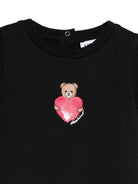 T-shirt per neonata Moschino Kids nera con stampa Teddy Bear con cuore - Rubino Kids