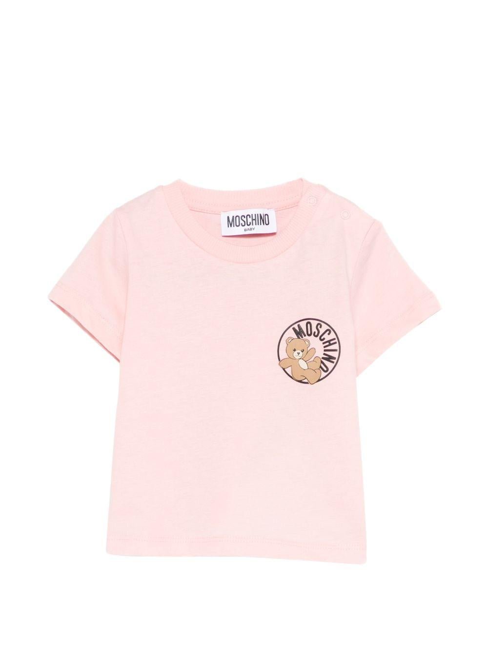 T-shirt per neonata Moschino Kids rosa con logo sul davanti - Rubino Kids