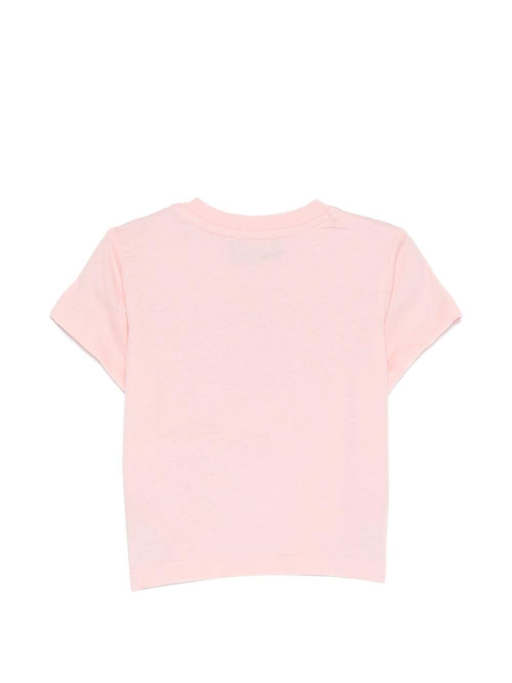 T-shirt per neonata Moschino Kids rosa con logo sul davanti - Rubino Kids