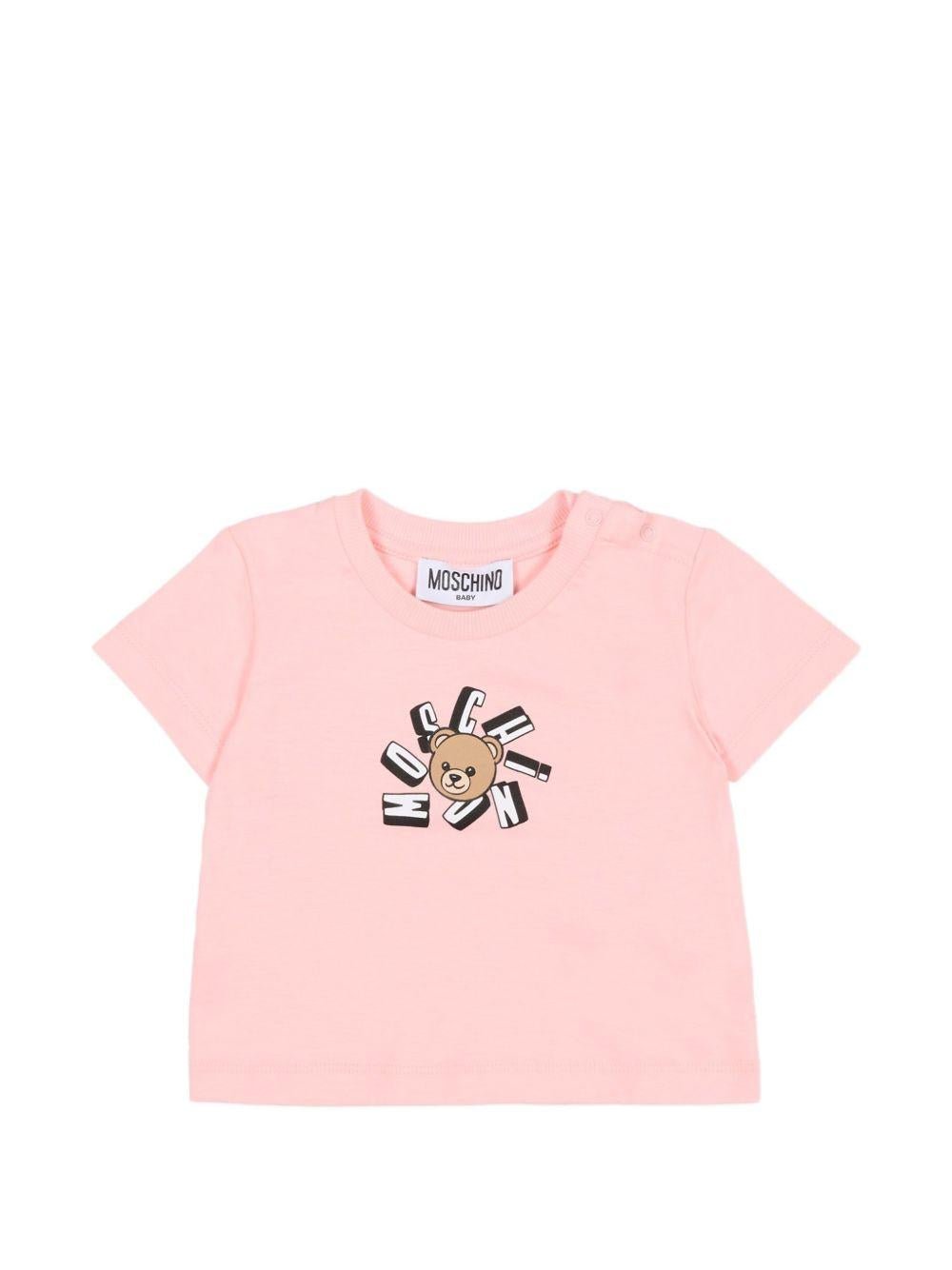 T-shirt per neonata Moschino Kids rosa con motivo Teddy Bear - Rubino Kids