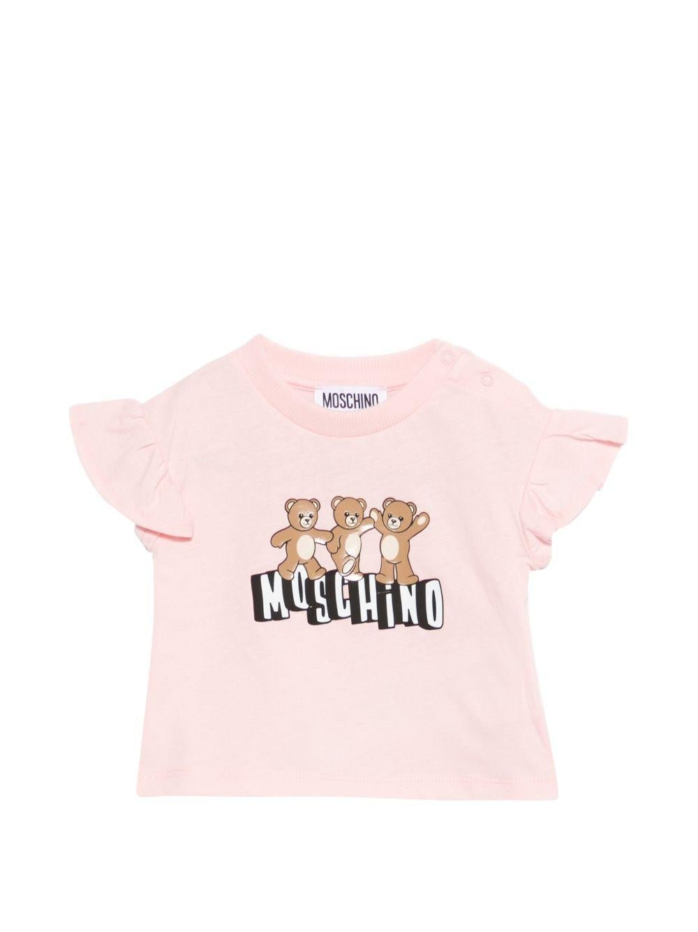 T-shirt per neonata Moschino Kids rosa con ruches - Rubino Kids