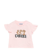 T-shirt per neonata Moschino Kids rosa con ruches - Rubino Kids
