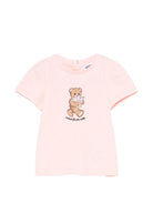 T-shirt per neonata Moschino Kids rosa con stampa Teddy Bear - Rubino Kids