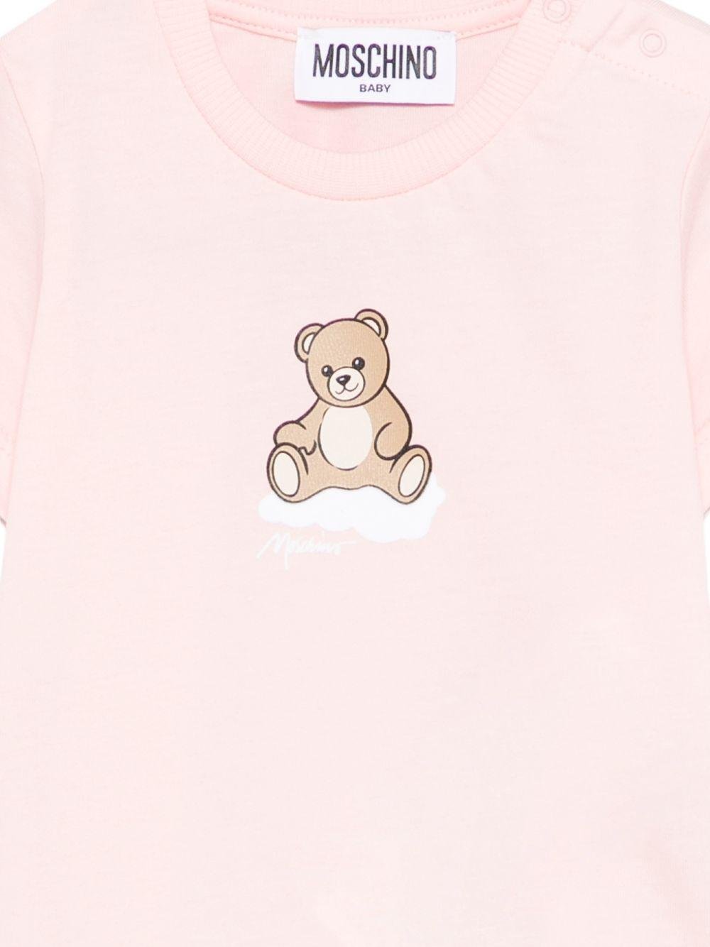 T-shirt per neonata Moschino Kids rosa con stampa Teddy Bear su nuvola - Rubino Kids