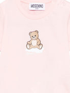 T-shirt per neonata Moschino Kids rosa con stampa Teddy Bear su nuvola - Rubino Kids