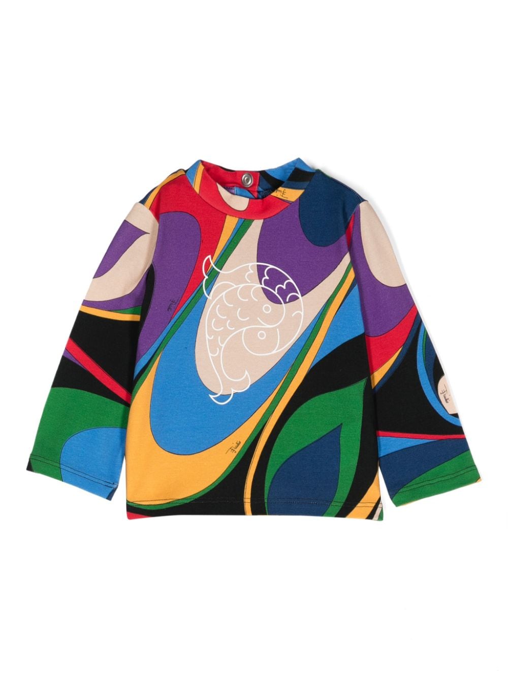 T shirt per neonata multicolor di Emilio Pucci con stampa icona pesce centrale - Rubino Kids