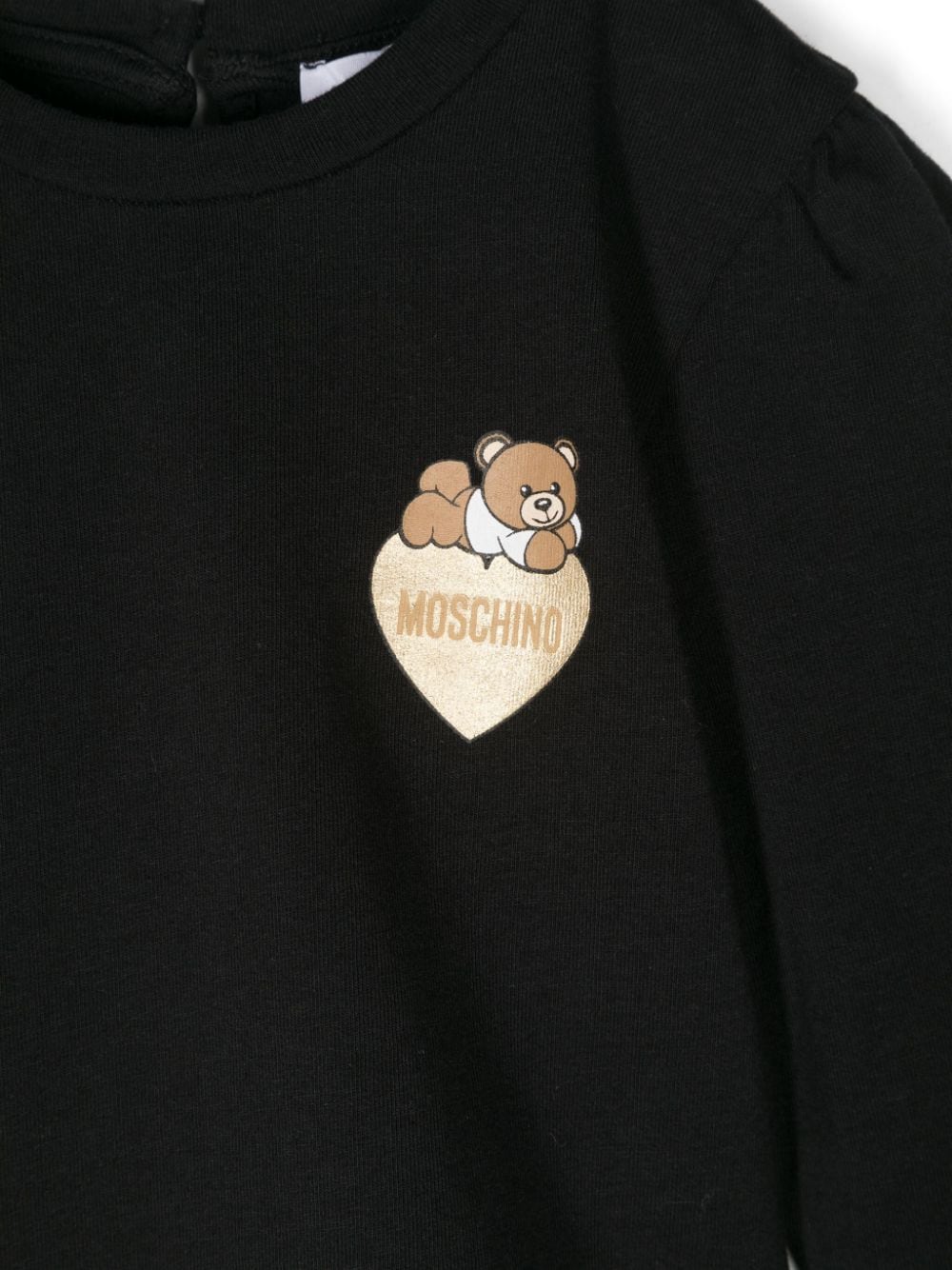 T-shirt per neonata nera Moschino Kids con stemma Teddy Bear e cuoricino - Rubino Kids