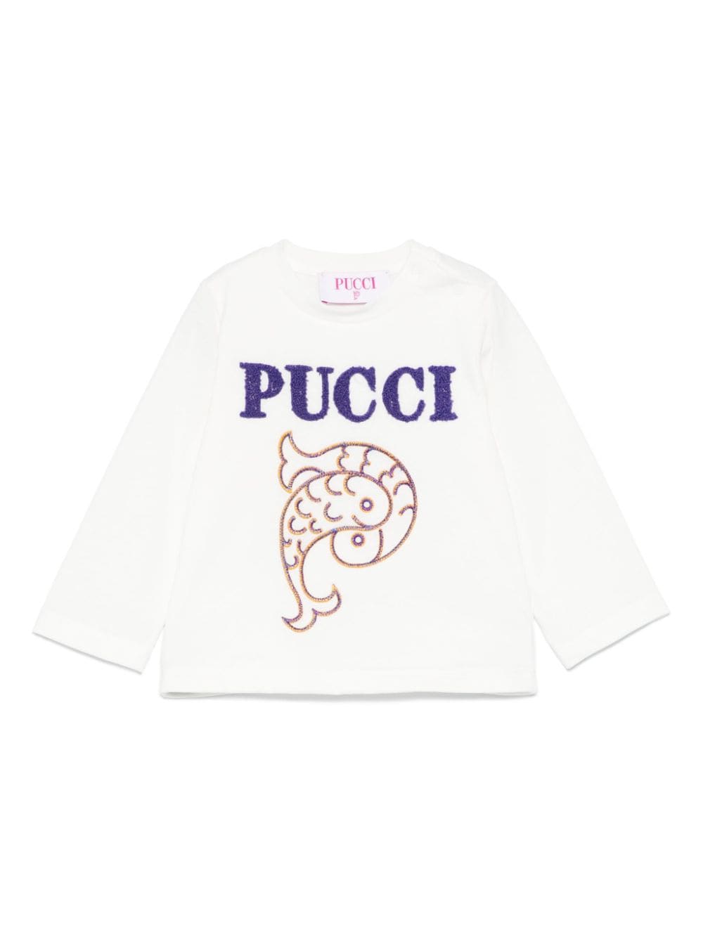 T-shirt per neonata Pucci Junior bianco con ricamo con logo frontale - Rubino Kids