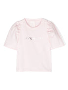 T shirt per neonata rosa con maniche a palloncino e logo centrale stampato GIVENCHY argento - Rubino Kids