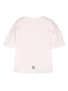 T shirt per neonata rosa con maniche a palloncino e logo centrale stampato GIVENCHY argento - Rubino Kids