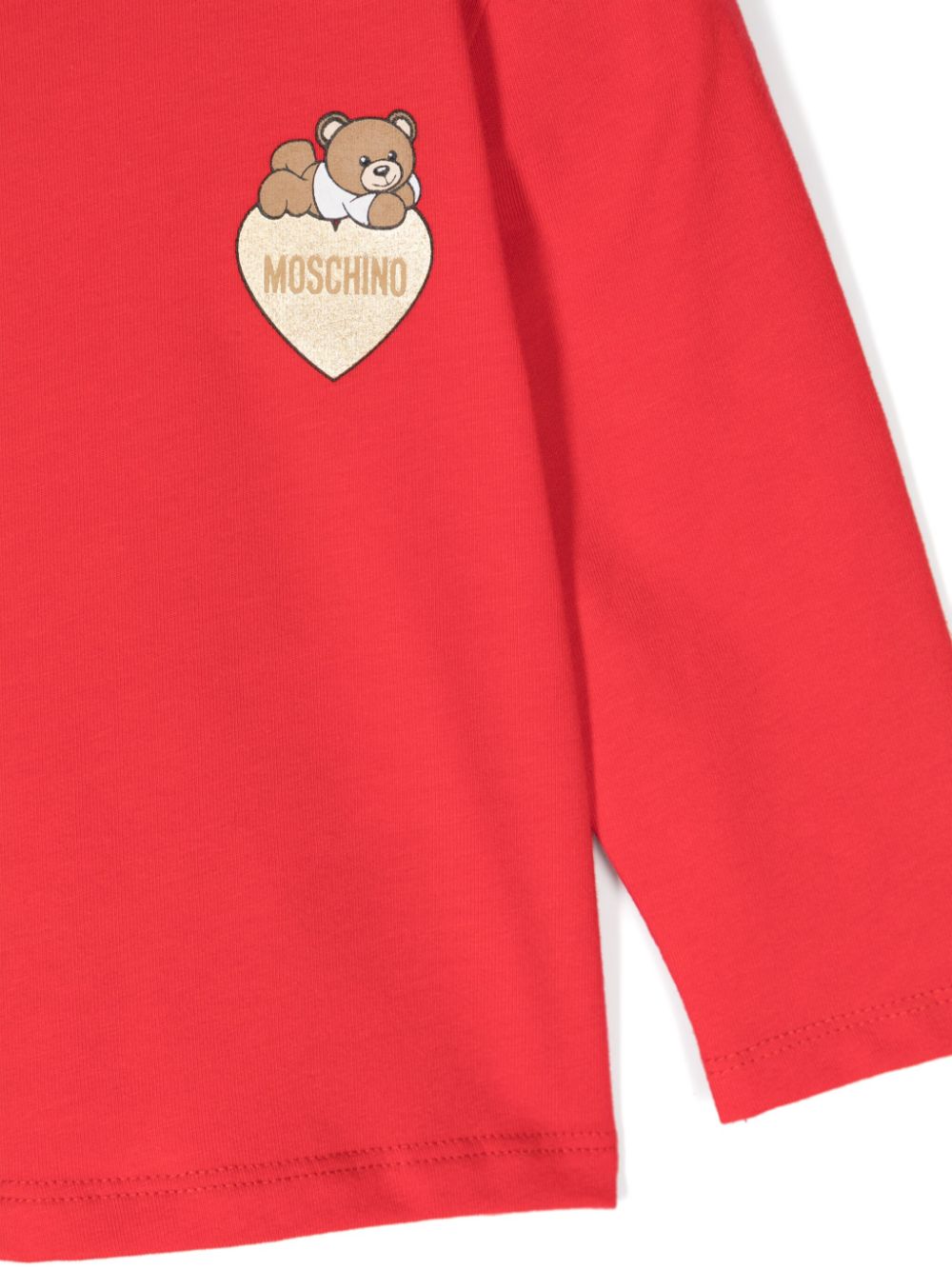 T-shirt per neonata rossa Moschino Kids con stemma Teddy Bear e cuoricino - Rubino Kids