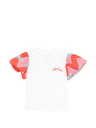 T-shirt per neonata Stella McCartney Kids bianca con maniche a contrasto - Rubino Kids