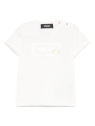 T-shirt per neonata Versace Kids bianco con stampa logo e chiusura a pressione sulla spalla - Rubino Kids