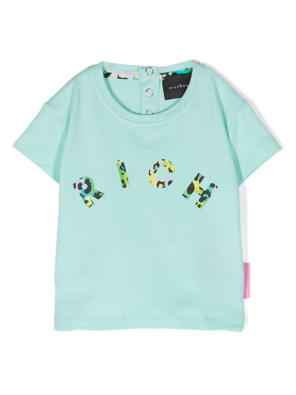 T shirt per neonati azzurra con logo John Richmond centrale maculato - Rubino Kids