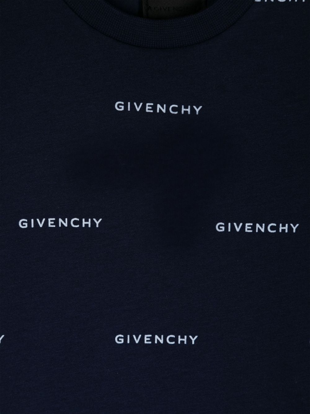 T shirt per neonati blu con logo Givenchy bianco stampato in all - over con font dritto - Rubino Kids