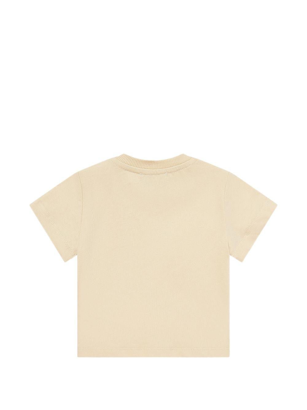 T-shirt per neonati Moschino Kids beige con logo sul davanti - Rubino Kids
