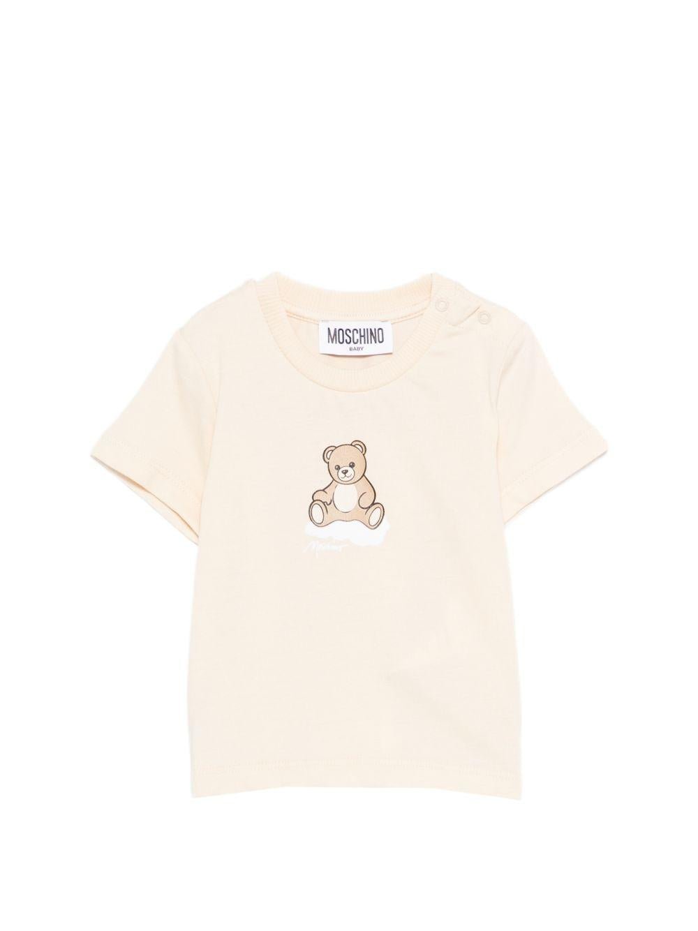 T-shirt per neonati Moschino Kids beige con stampa Teddy sul davanti - Rubino Kids