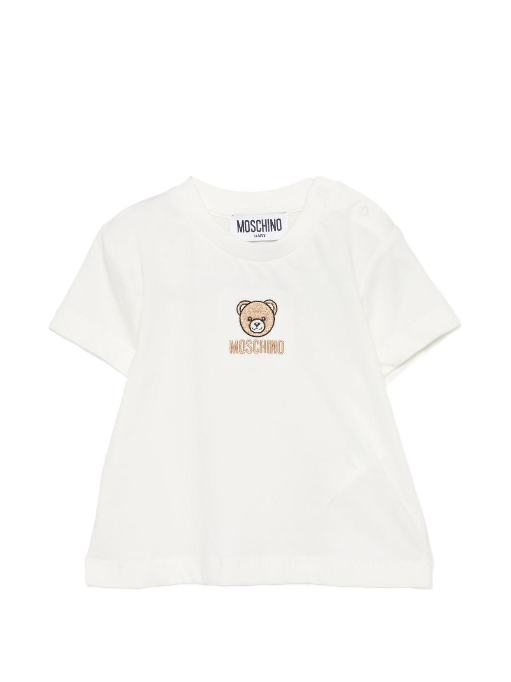 T-shirt per neonati Moschino Kids bianca con applicazione Teddy Bear - Rubino Kids