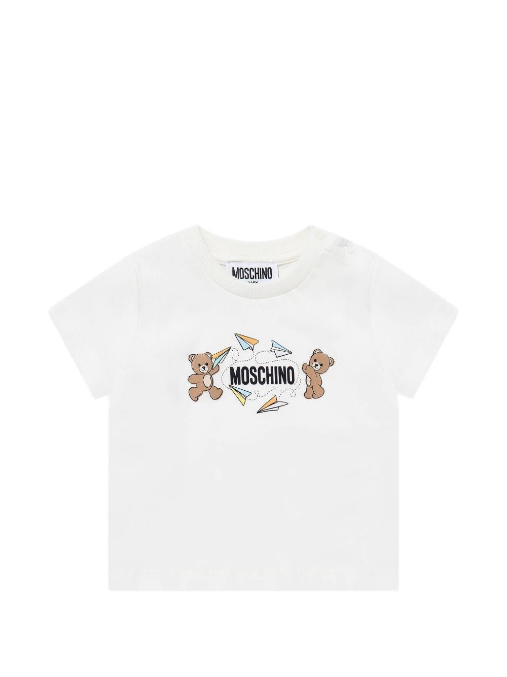 T-shirt per neonati Moschino Kids bianca con due Teddy Bear - Rubino Kids