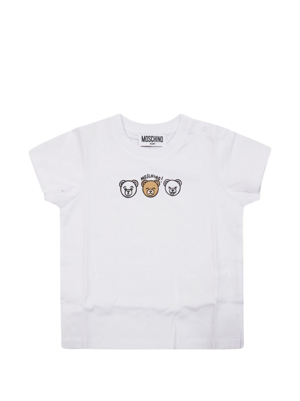 T-shirt per neonati Moschino Kids bianca con stampa orsetti sorridenti - Rubino Kids