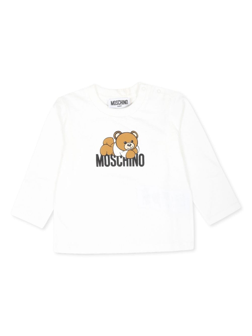 T-shirt per neonati Moschino Kids bianco a maniche lunghe con stampa logo - Rubino Kids