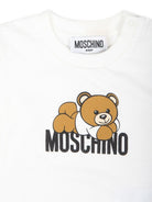 T-shirt per neonati Moschino Kids bianco a maniche lunghe con stampa logo - Rubino Kids