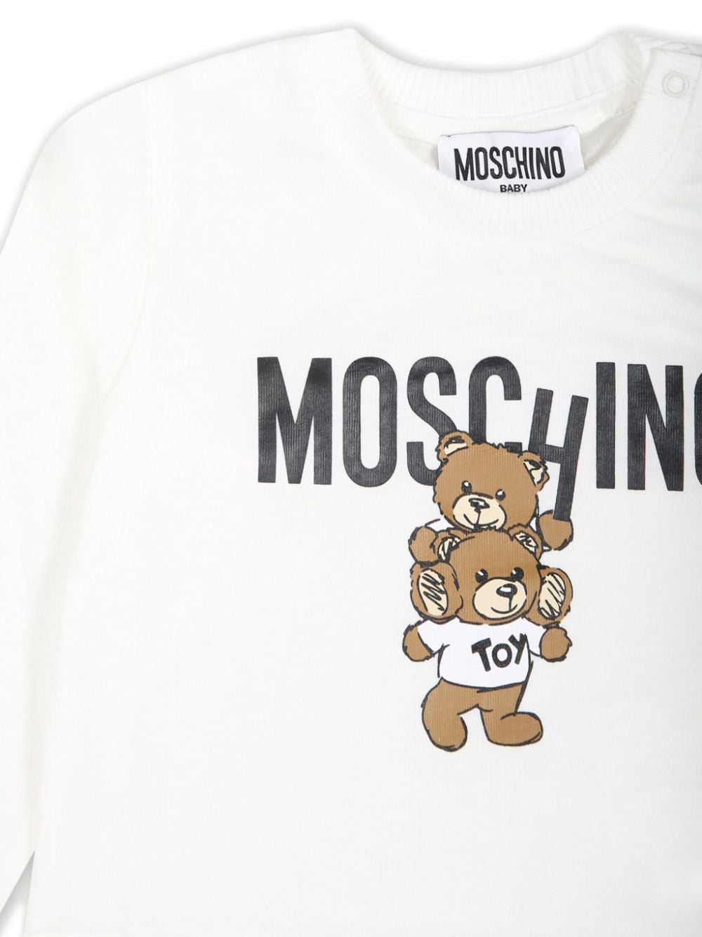 T-shirt per neonati Moschino KIds bianco a maniche lunghe con stampa Teddy Bear - Rubino Kids