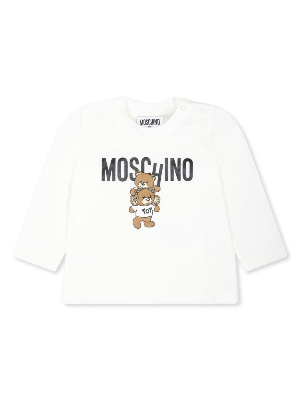 T-shirt per neonati Moschino KIds bianco a maniche lunghe con stampa Teddy Bear - Rubino Kids