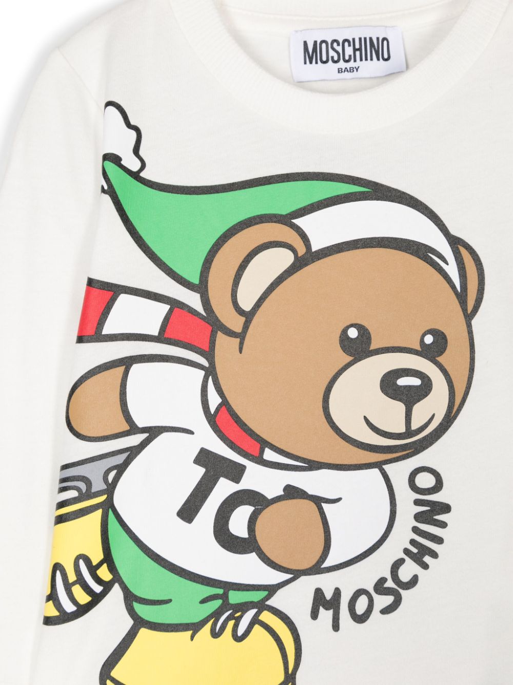 T-shirt per neonati Moschino Kids bianco con motivo Teddy Bear - Rubino Kids