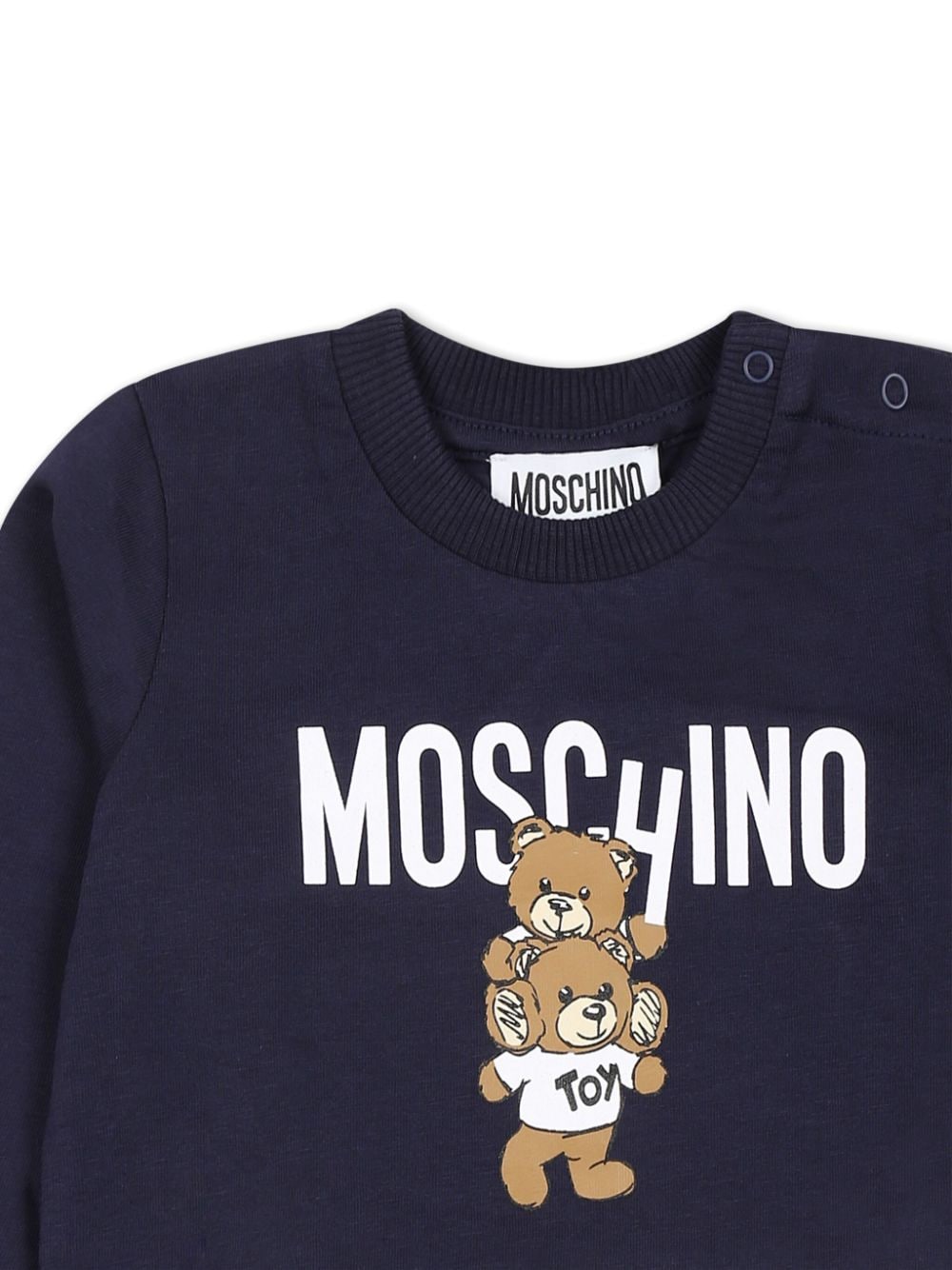 T-shirt per neonati Moschino Kids blu a maniche lunghe con stampa Teddy Bear - Rubino Kids