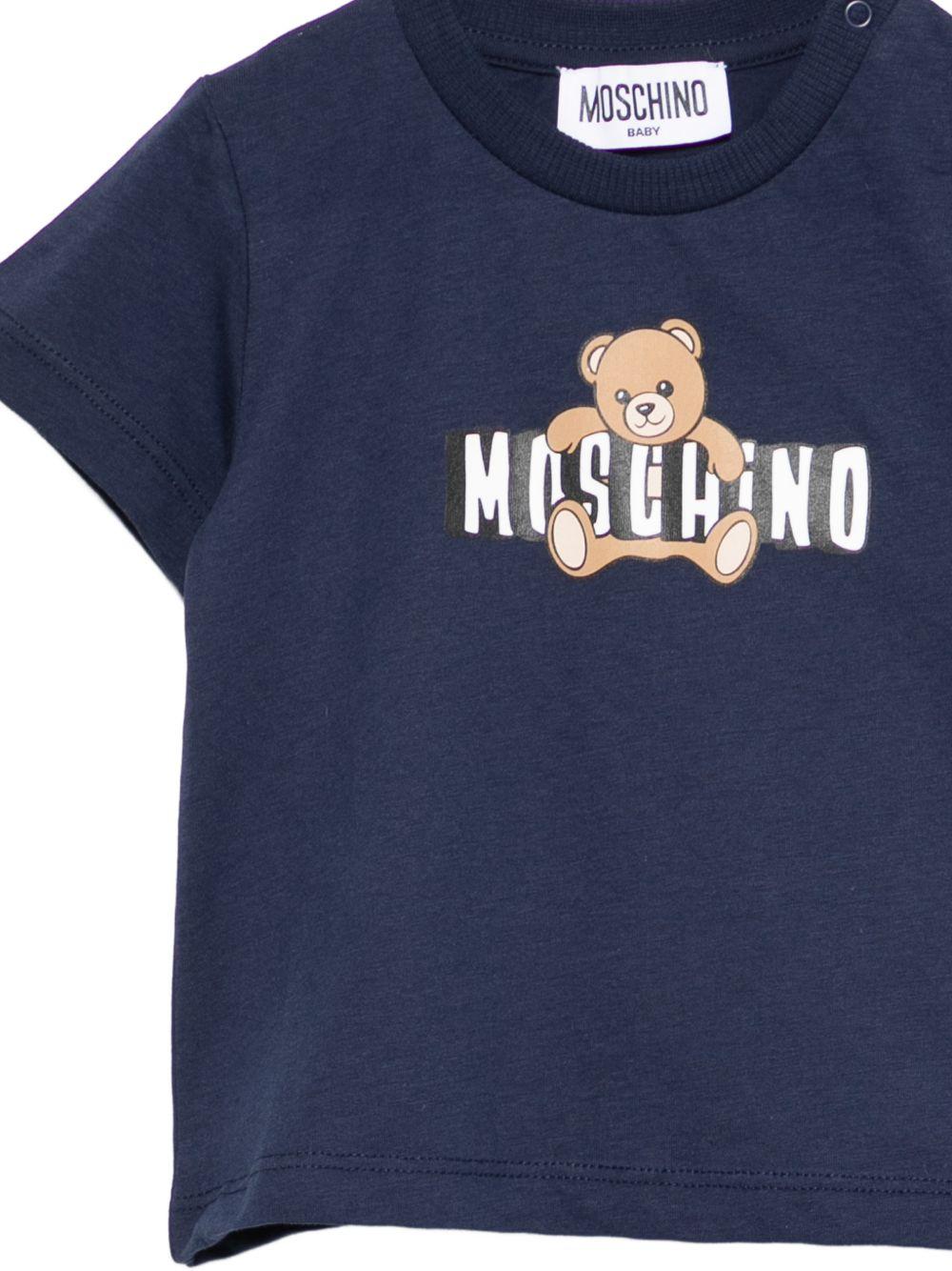 T-shirt per neonati Moschino Kids blu con logo sul davanti - Rubino Kids