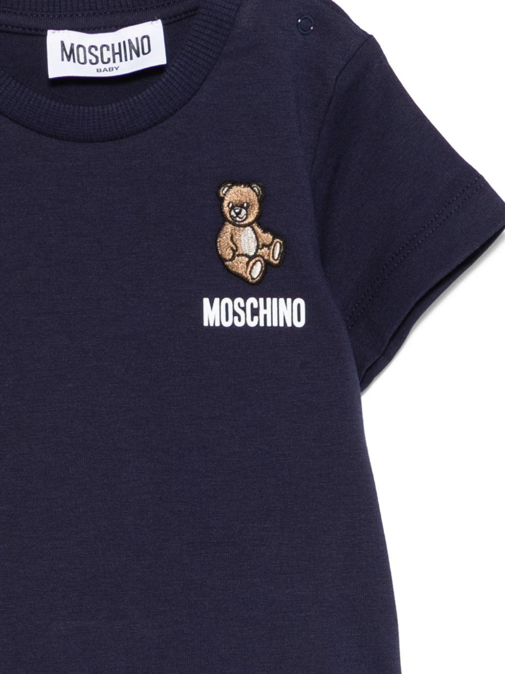 T-shirt per neonati Moschino Kids blu con ricamo orsetto - Rubino Kids