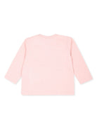 T-shirt per neonati Moschino Kids rosa a maniche lunghe con stampa logo - Rubino Kids