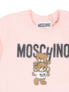 T-shirt per neonati Moschino Kids rosa a maniche lunghe con stampa Teddy Bear - Rubino Kids